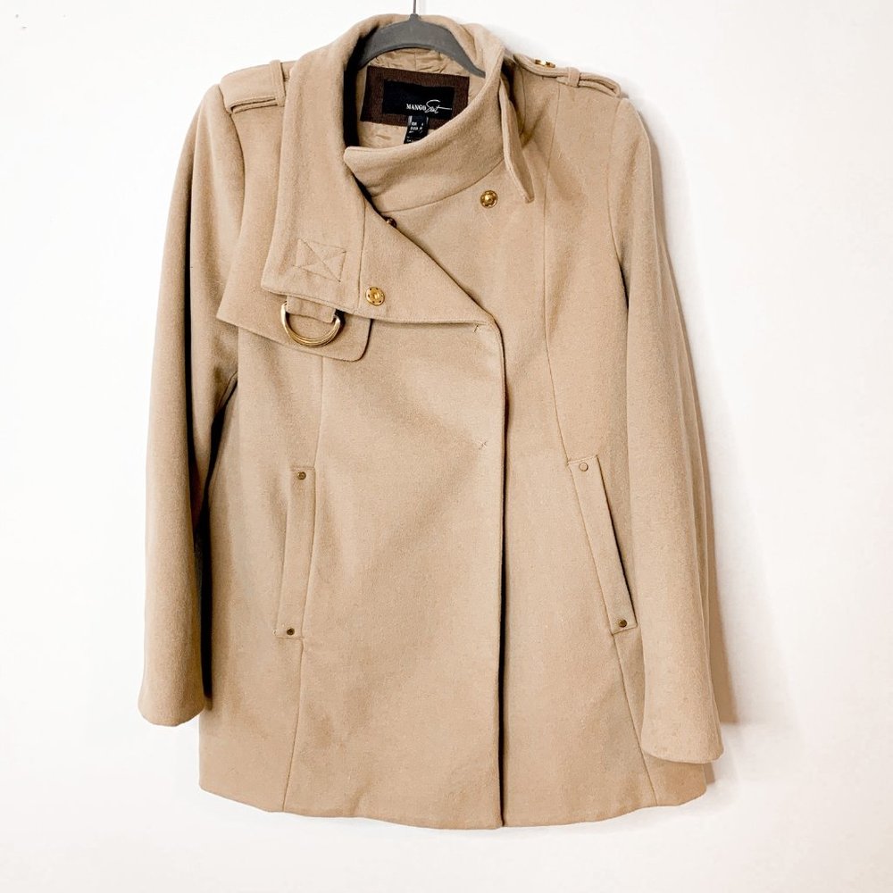 Mango Wool Long Camel Tan Oversized Coat Jacket Size Large